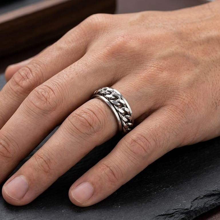 Silver Chain Rotating Men Ring