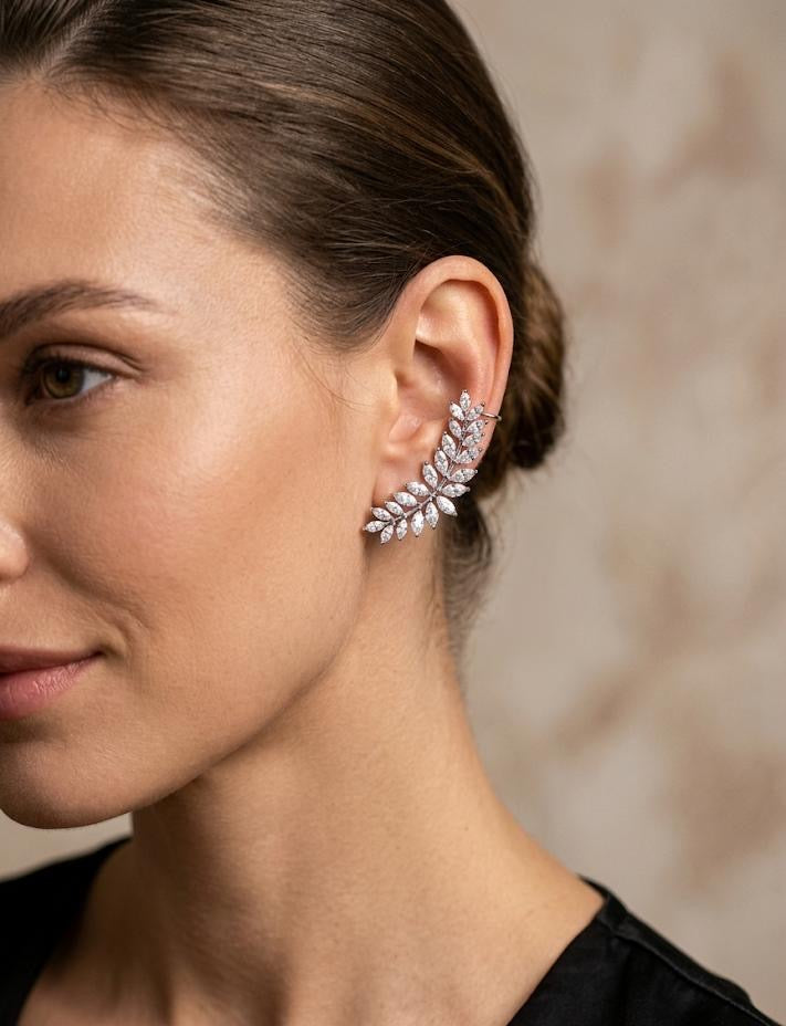 Women Silver Flower Elegant Earcuff (Single Ear) (Pressed) - Nimé By Shop Trendys