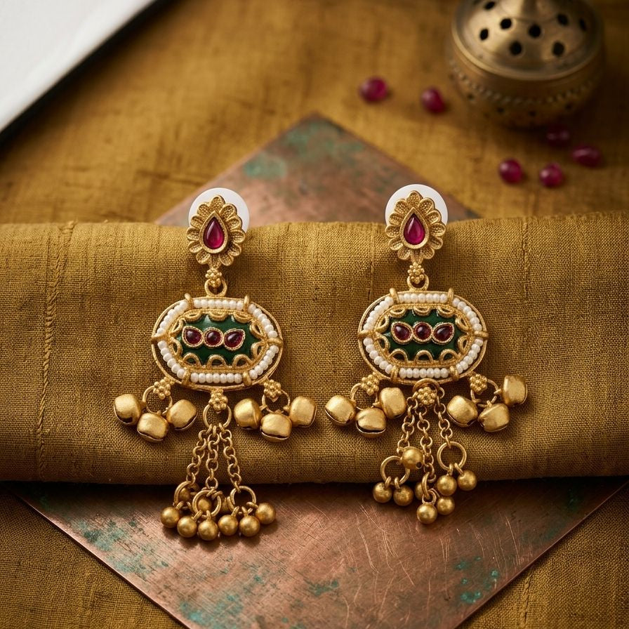 Green Red Ghungroo Drop Tassel Heritage Earrings - Nimé By Shop Trendys