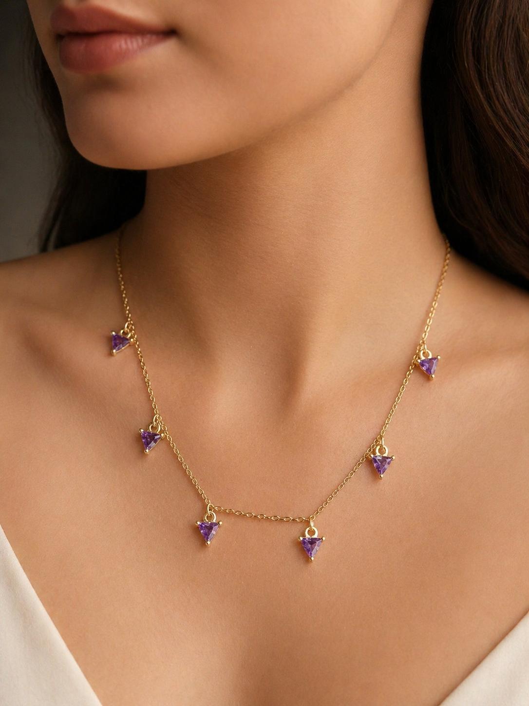 Purple Triangle Charm Necklace ( Anti Tarnish ) - Nimé By Shop Trendys