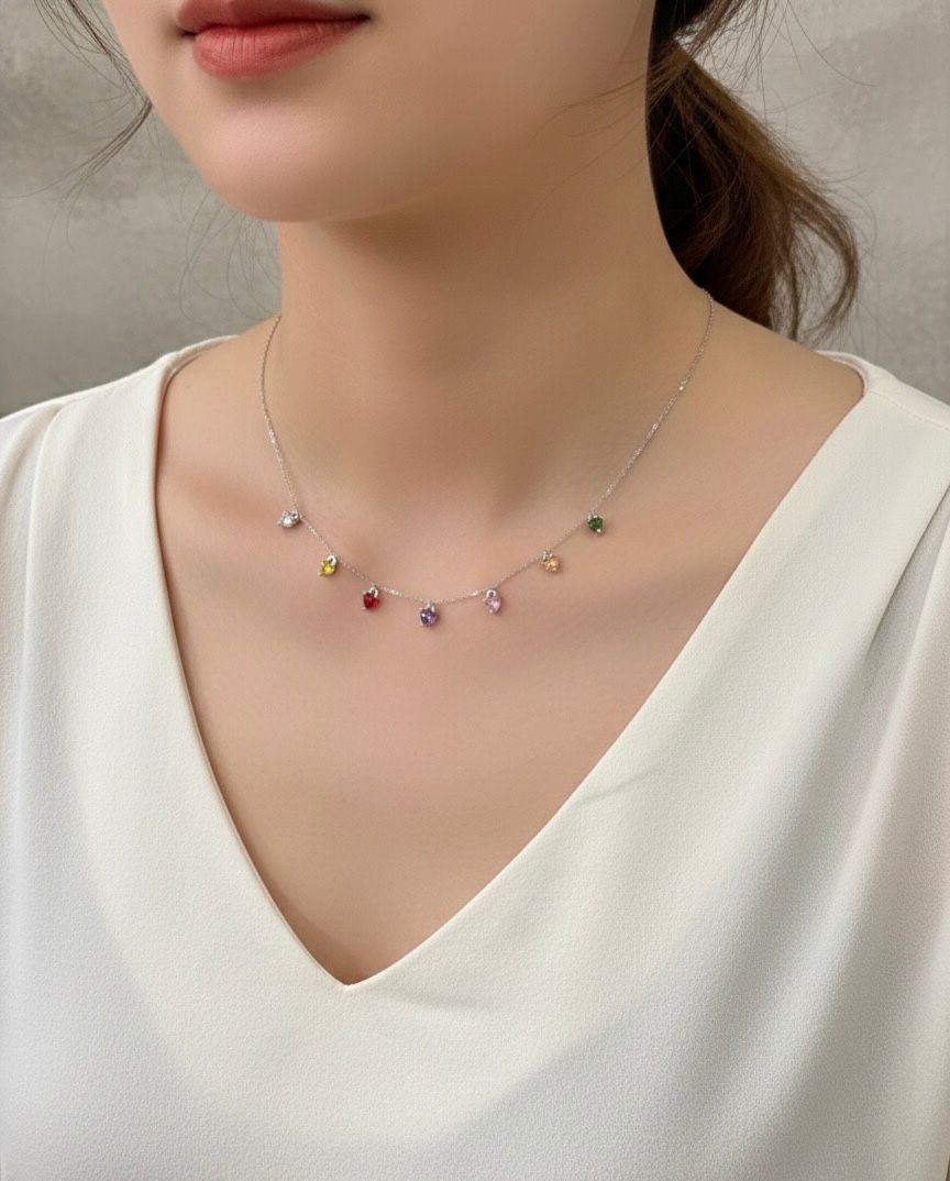 Women Colorful Heart Diamond Necklace (Anti Tarnish) - Nimé By Shop Trendys