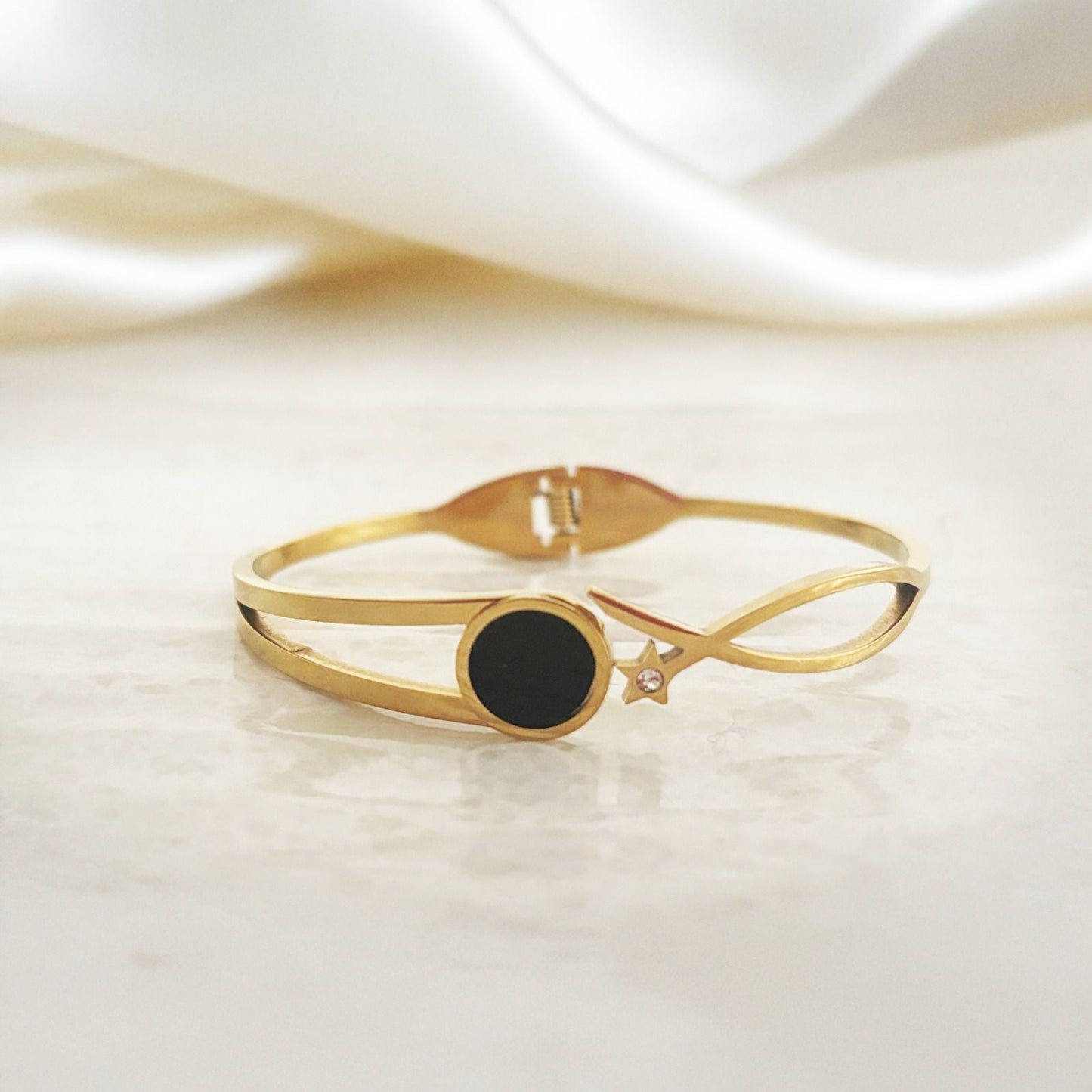 Golden Celestial Women Kada with Black Enamel and Star Kada Bracelet (anti tarnish)