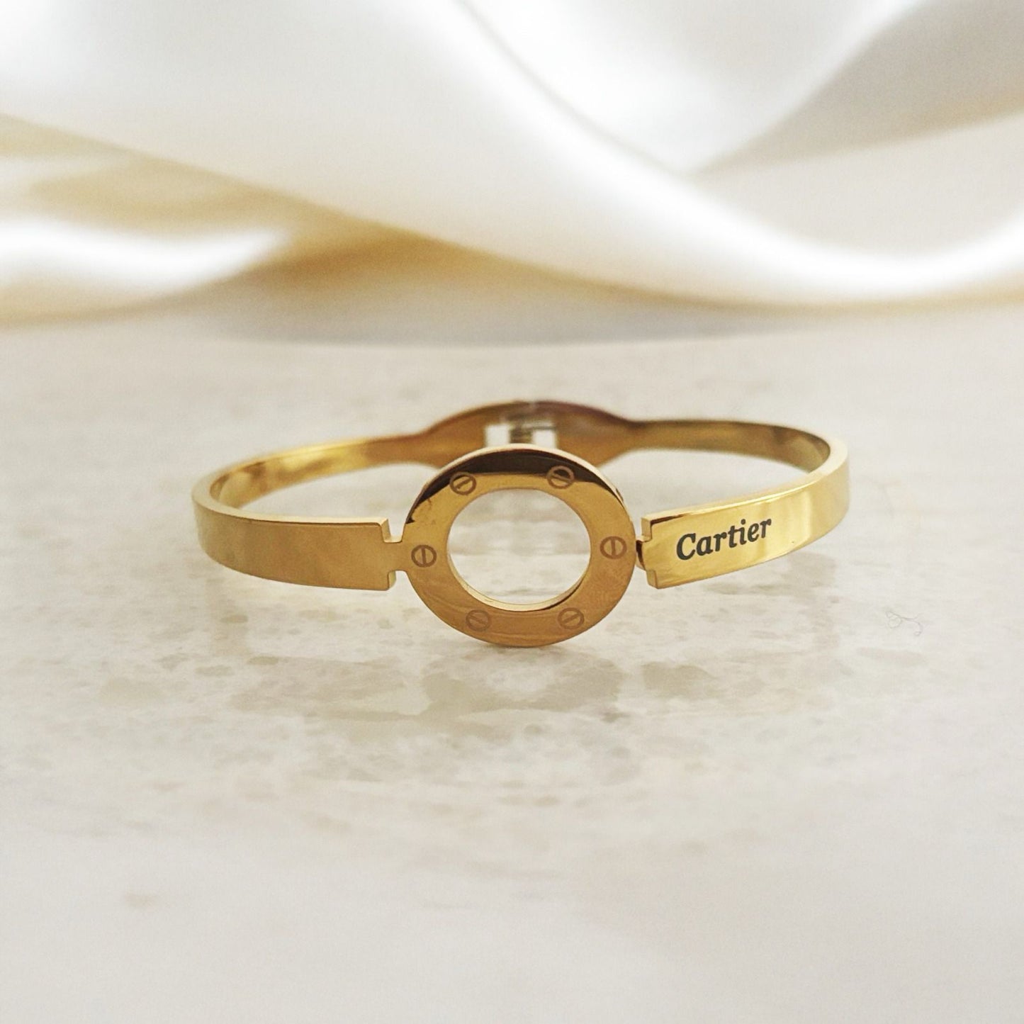 Gold Cartier Bangle with Open Circle Women Kada Bracelet (Anti Tarnish)