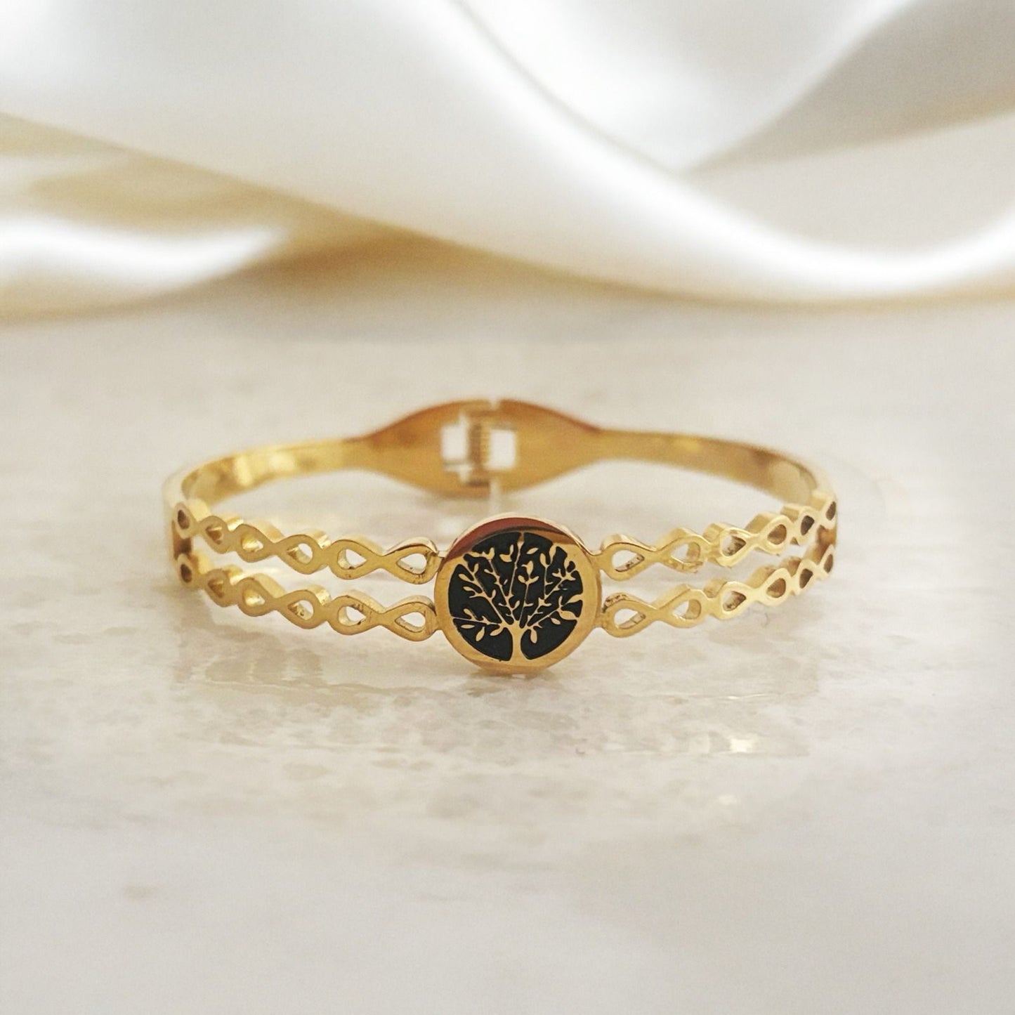 Golden Tree of Life Bangle with Infinity Design Women Kada Bracelet (Anti Tarnish)