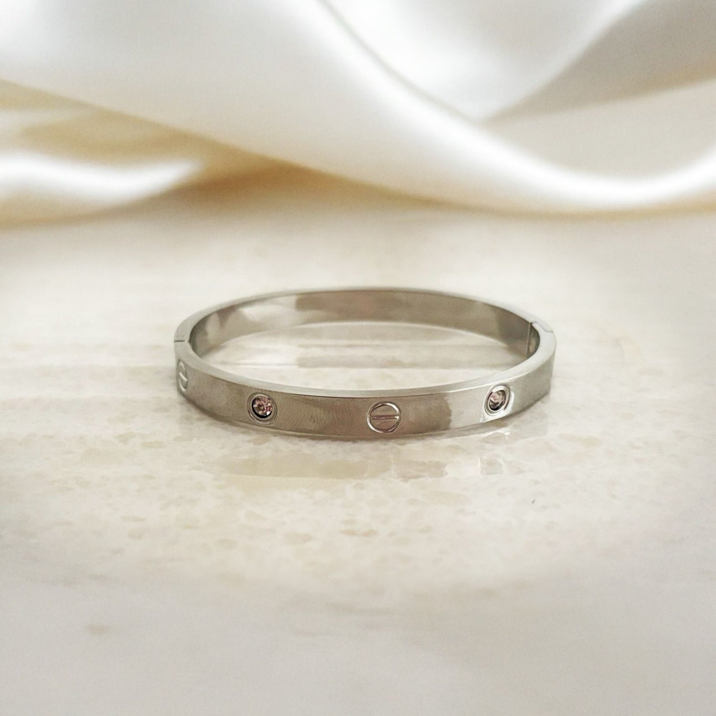 Silver Cartier Bangle with Diamond Women Kada Bracelet (Anti Tarnish) (2.2 size)
