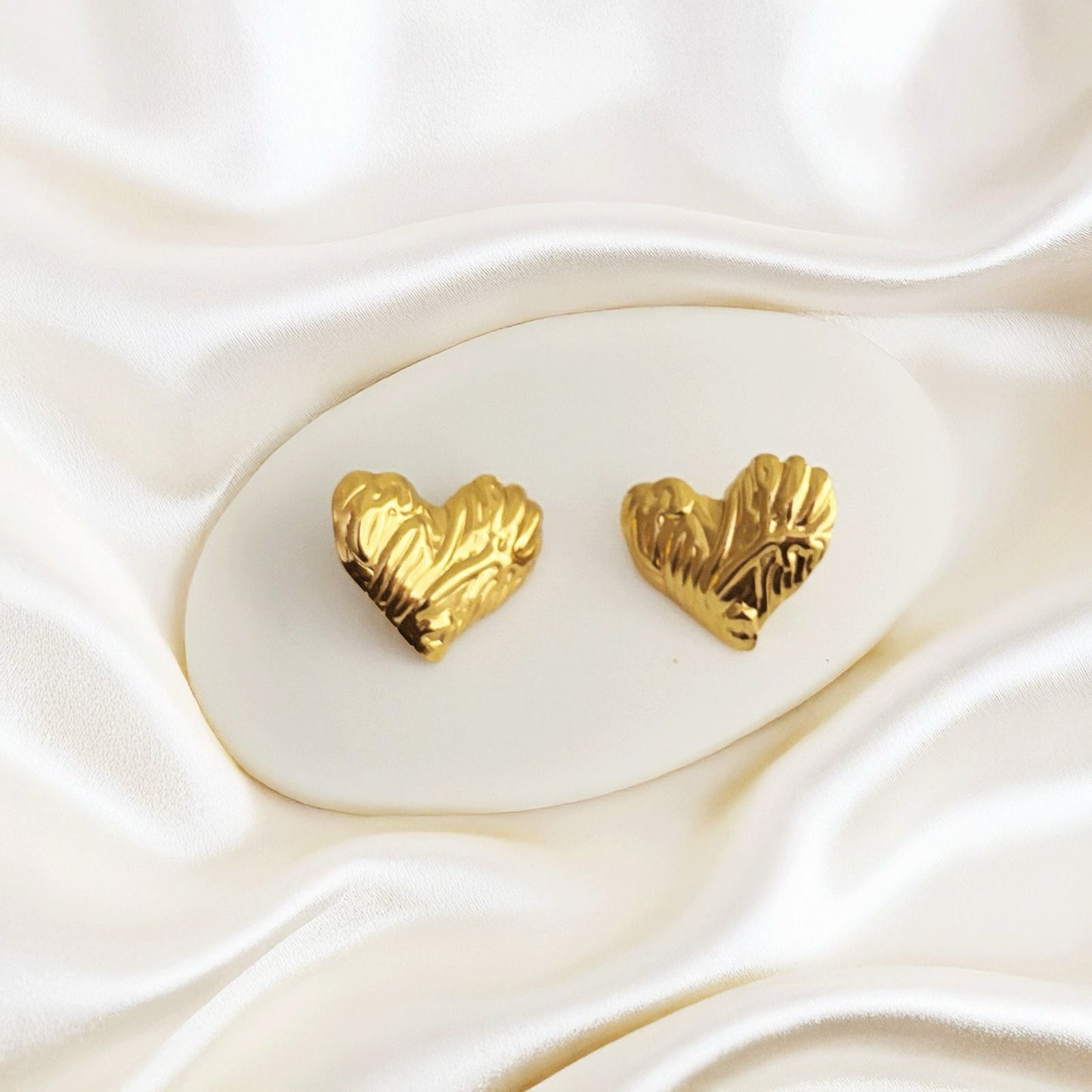 Halo Luxe Textured Gold Heart Stud Women Earring (Waterproof & Anti Tarnish)