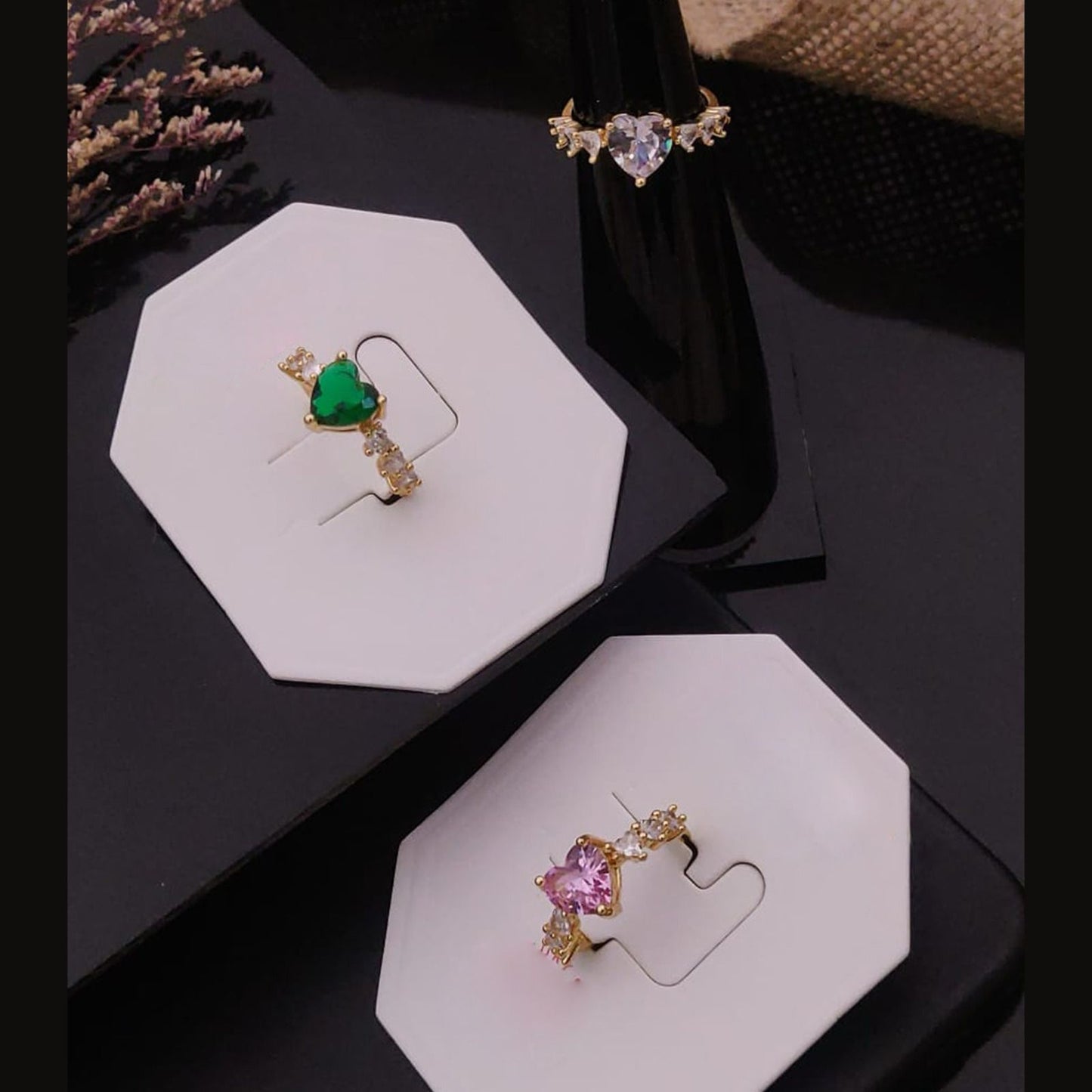 Heartstone Elegance Trio Women Rings (Adjustable)