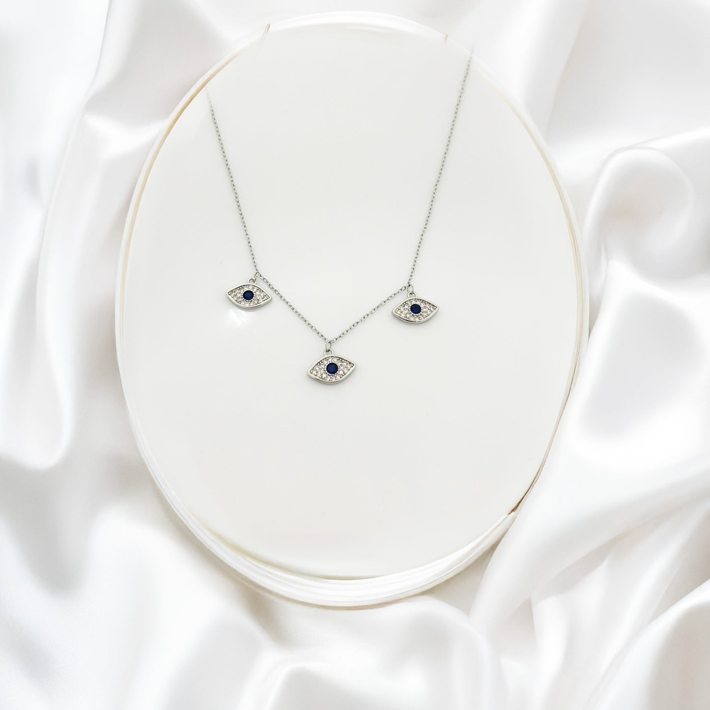 Silver Evil Eye Charm Women Necklace(Stainless Steel)