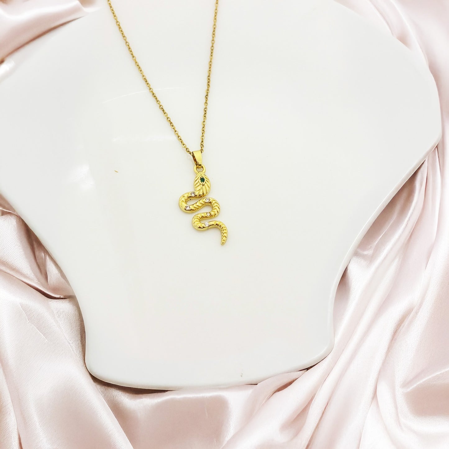 Golden Snake Charm Women Necklace (Stainless Steel)