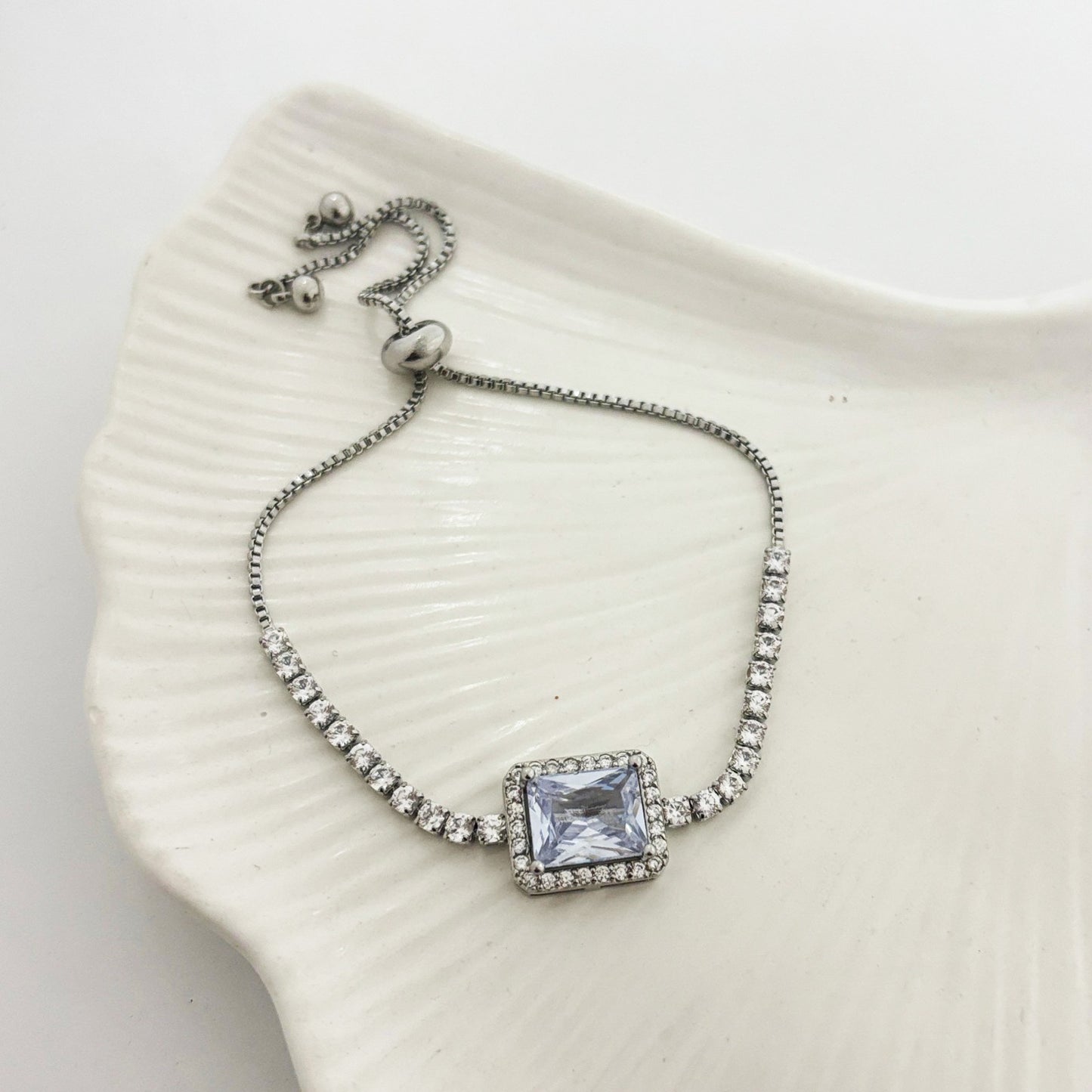 Big Rectangle Diamond Stone Bracelet (Anti Tarnish)