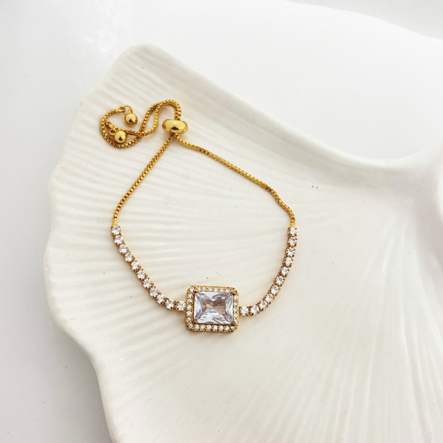 Big Rectangle Diamond Stone Bracelet (Anti Tarnish)