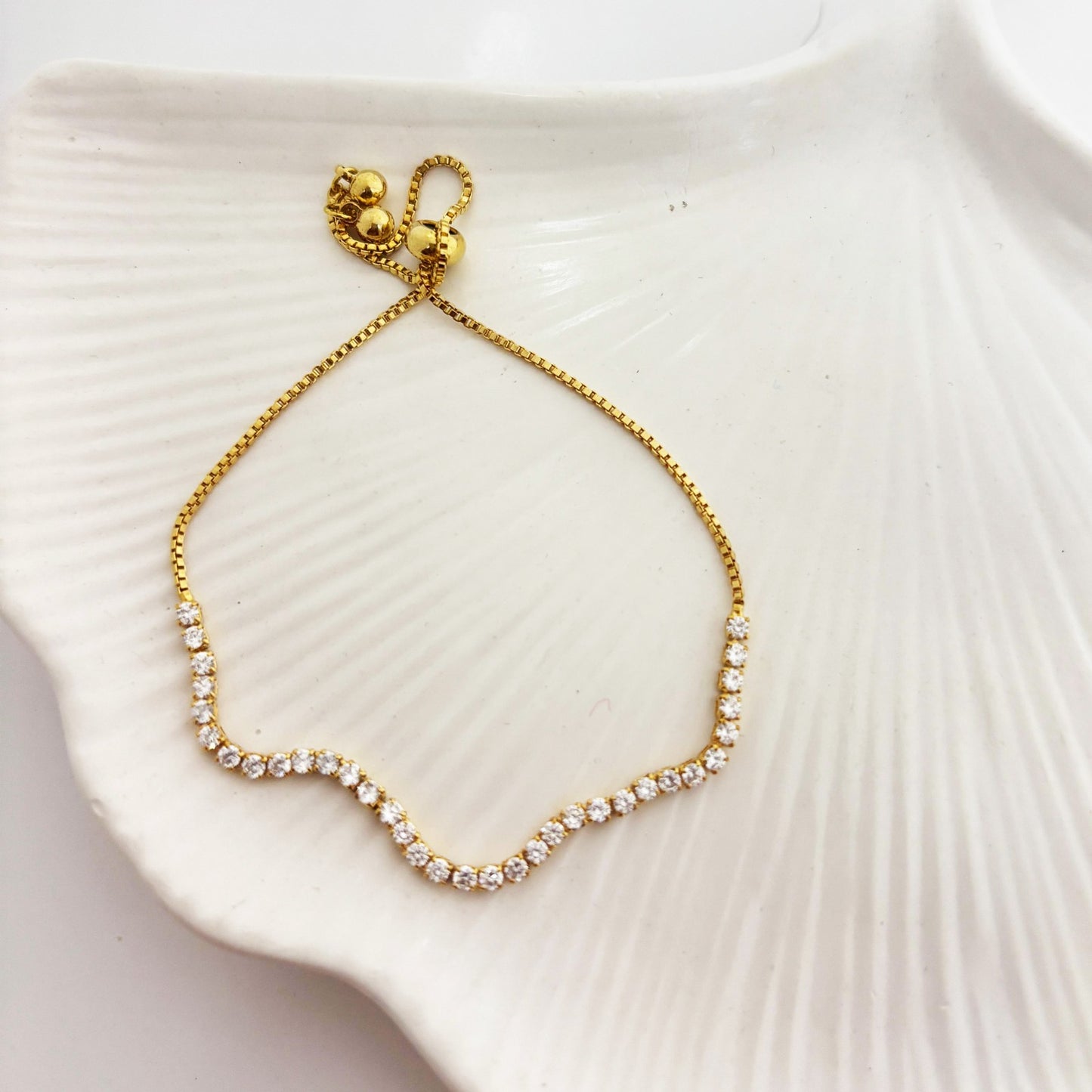 Tennis Curve Golden Bracelet (Anti Tarnish)