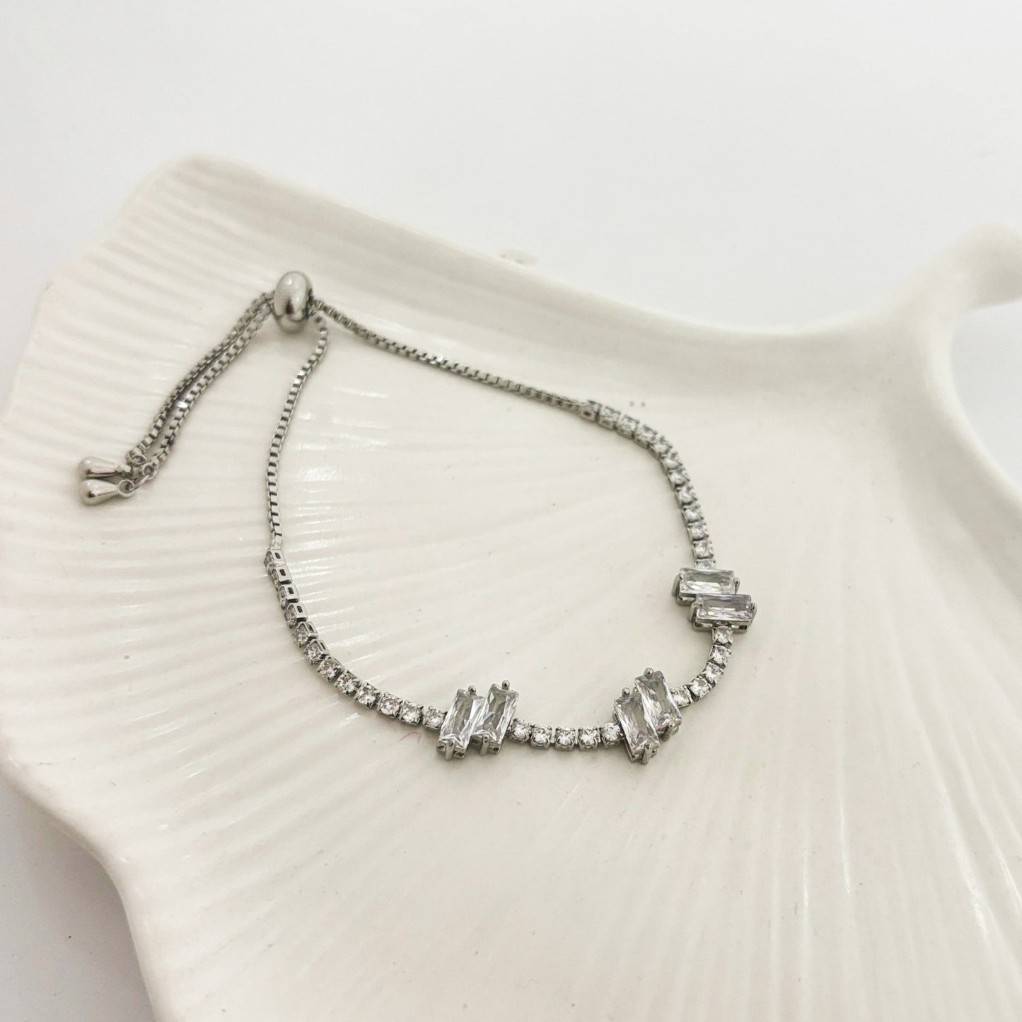 Rectangle Tennis Silver Bracelet (Anti Tarnish)