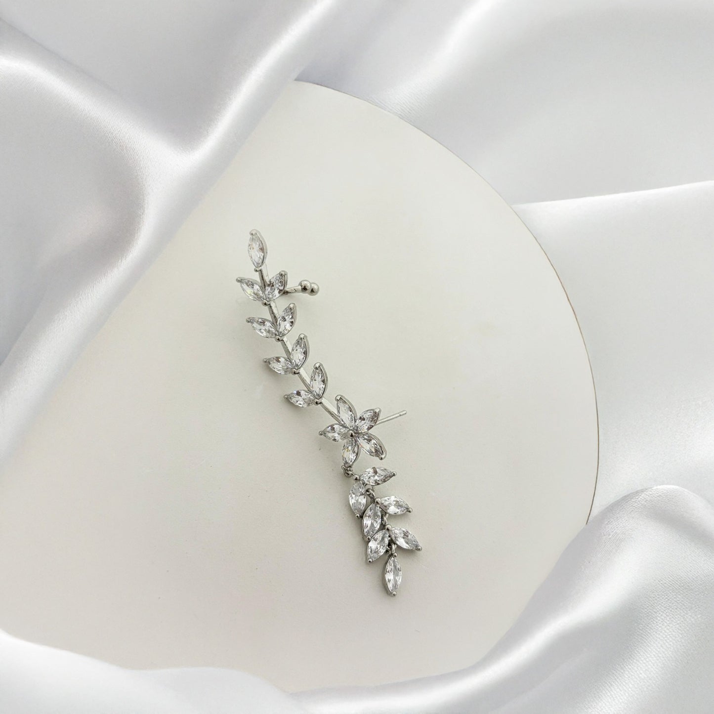 Leaf Long Silver Earcuffs (Single Piece)