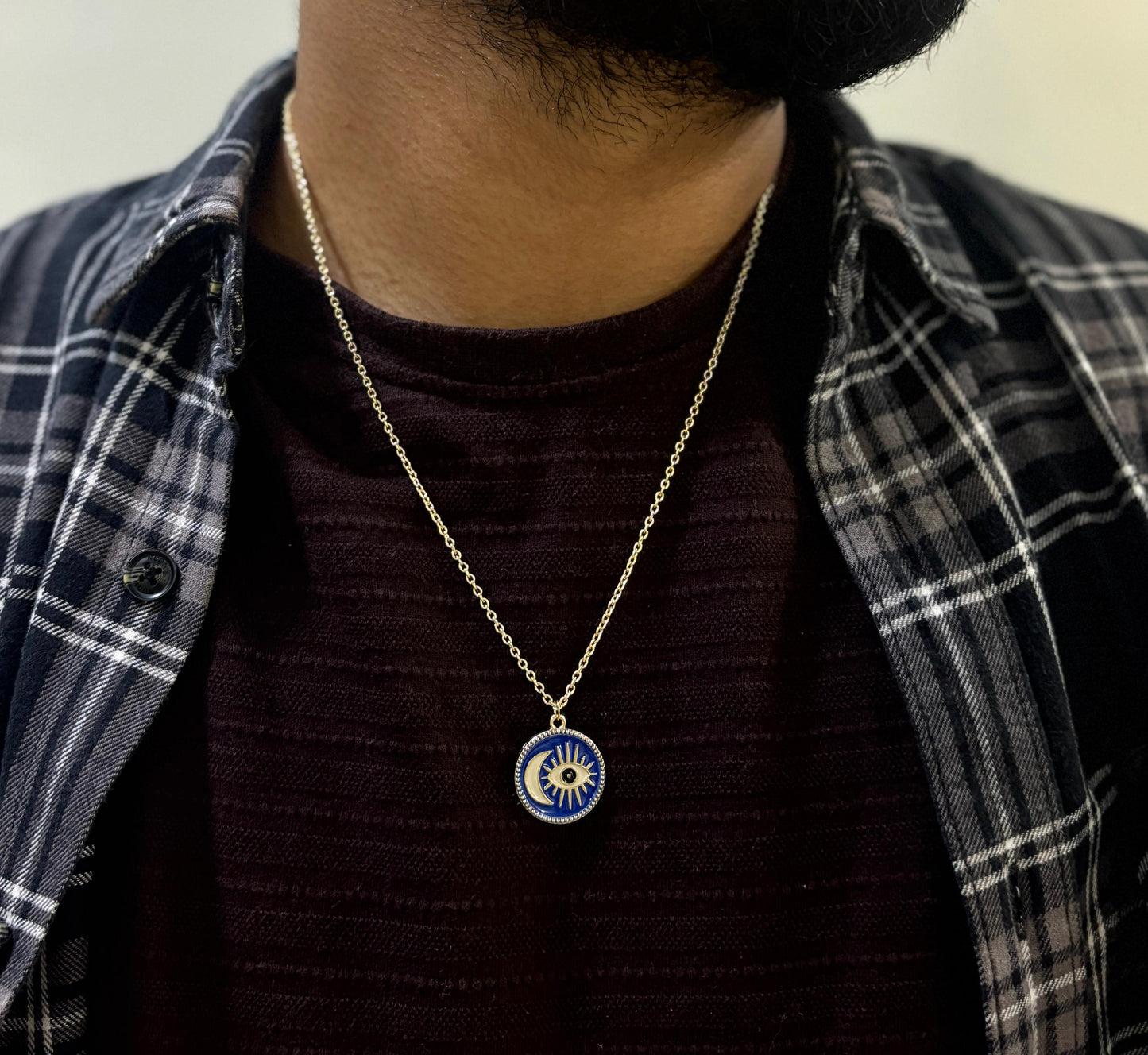 Men Sun & Moon Evil Eye Chain Necklace
