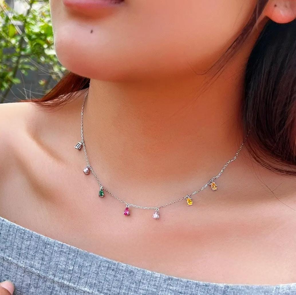 Silver Rainbow Drops Women Necklace (Anti Tarnish) - NimΓ© By Shop Trendys