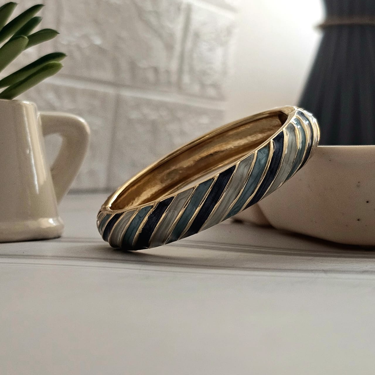 Women Stripped Enamel Kada Bracelet - Nimé By Shop Trendys