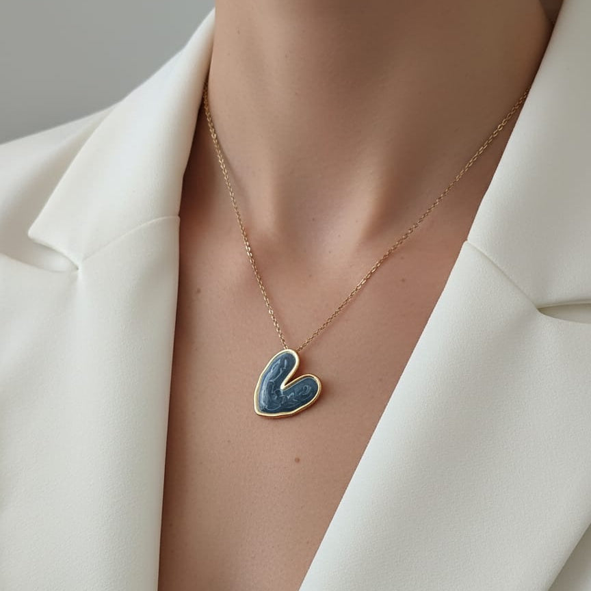 Women Blue Heart Enamel Necklace (Anti Tarnish) - Nimé By Shop Trendys