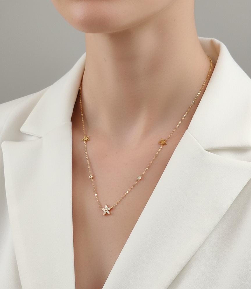 Women Flower Charm Stone Necklace (Anti Tarnish) - Nimé By Shop Trendys