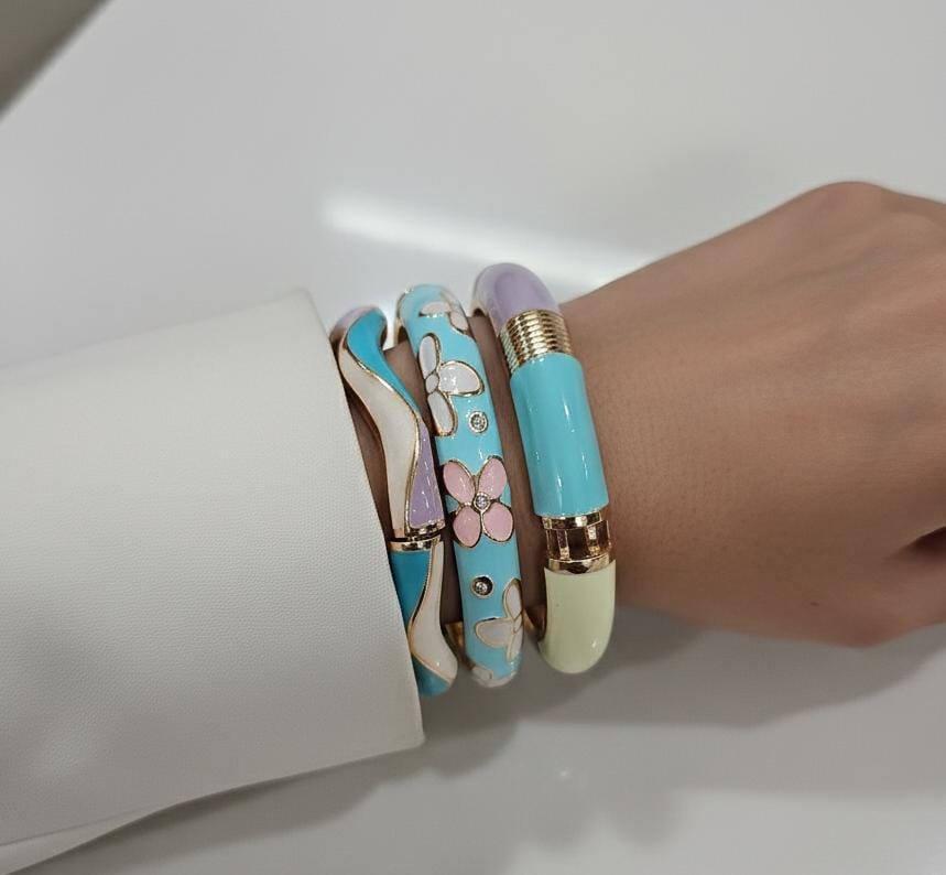 Women Elegant Pastel Enamel Kada Bracelet Stack (Set Of 3) - Nimé By Shop Trendys