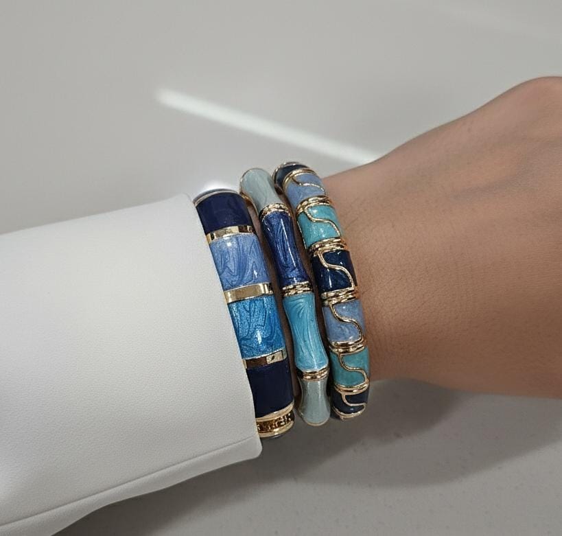 Women Blue Enamel Kada Bracelet Stack (Set Of 3) - Nimé By Shop Trendys
