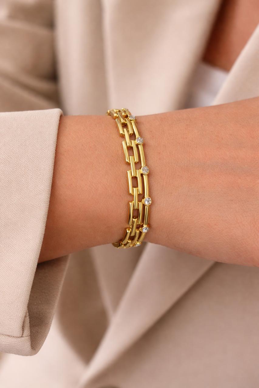 Women Square Diamond Layered Kada Bracelet (Anti Tarnish)