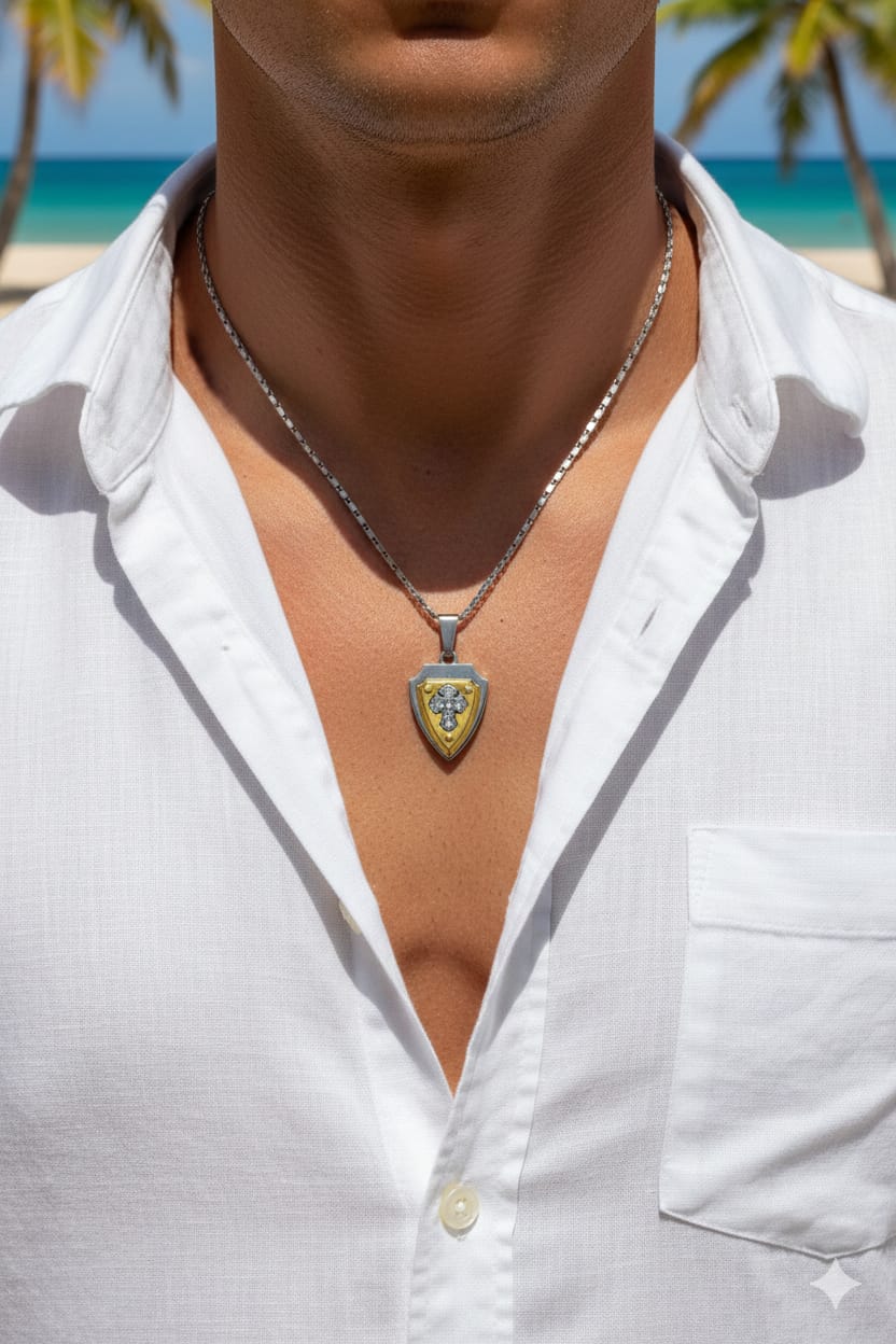 Men Statement Sheild Necklace - Nimé By Shop Trendys