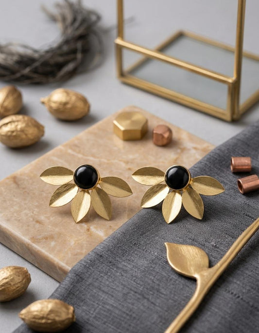 Golden Flower Stud Earrings - Nimé By Shop Trendys