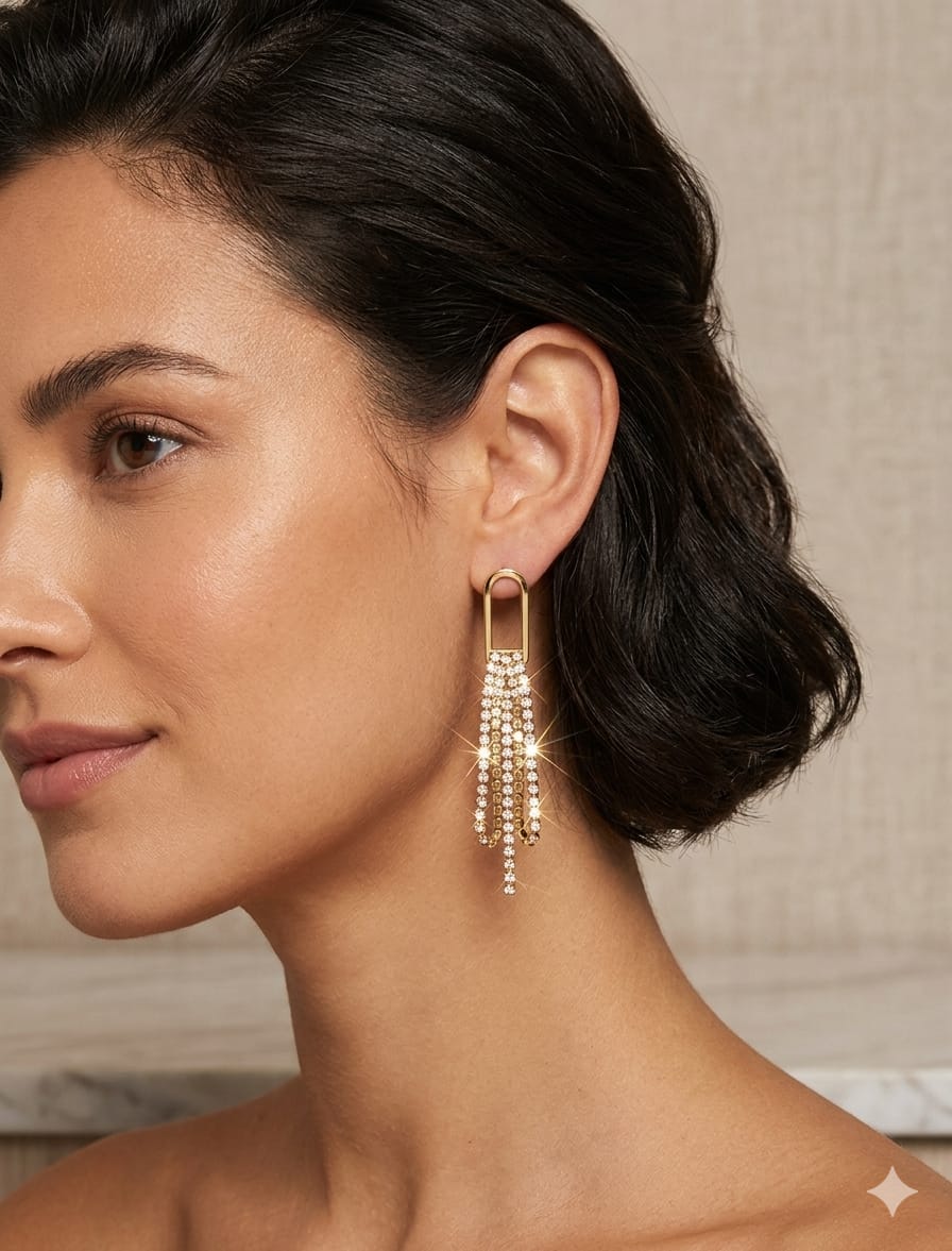 Woman Golden Diamond Hanging Earring - Nimé By Shop Trendys
