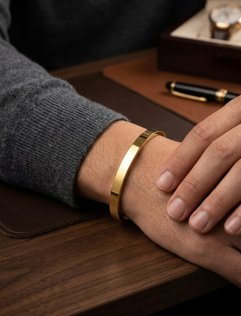 Men Thin Golden Kada Bracelet (Anti Tarnish) - Nimé By Shop Trendys
