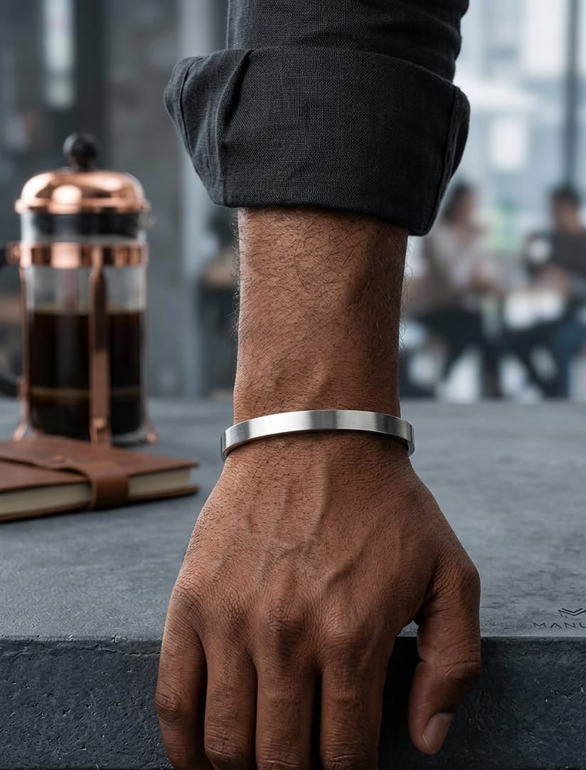 Men Silver Thin Solid Kada Bracelet (Anti Tarnish) - Nimé By Shop Trendys