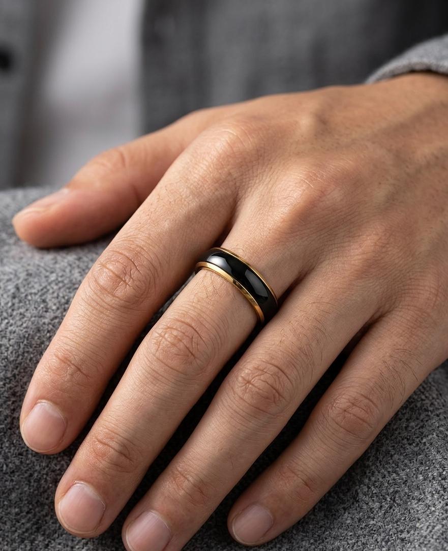 Men Golden Black Bold Curve Ring