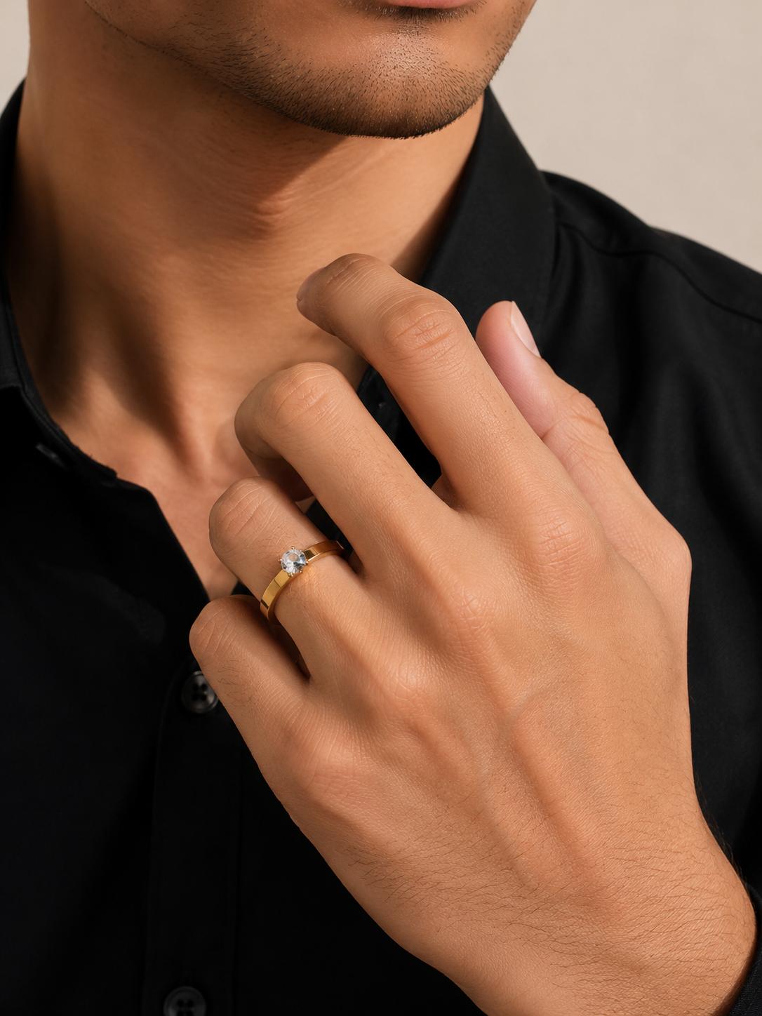 Men Golden Solitaire Diamond Ring