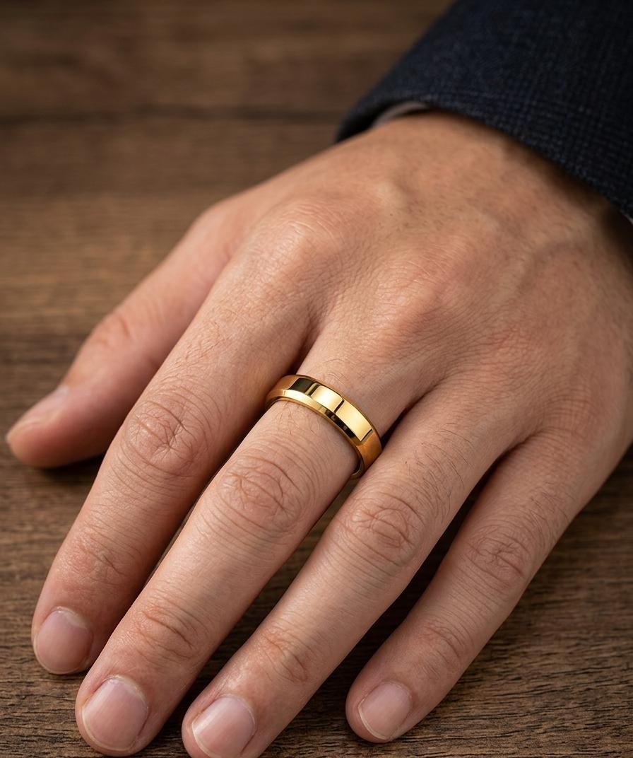 Men Golden Thin Band Ring