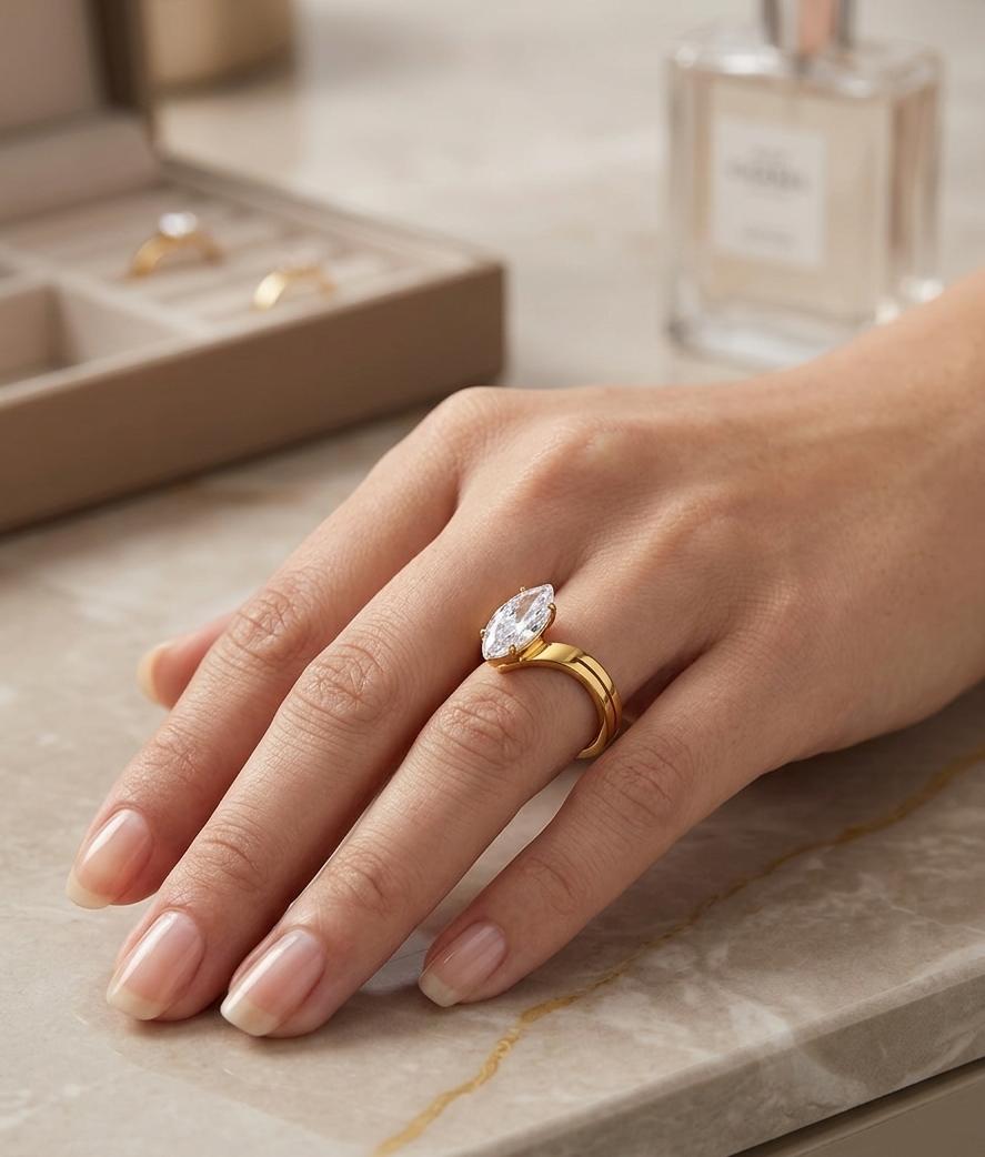 Women Golden Oval Solitaire Ring (Size 17) - Nimé By Shop Trendys