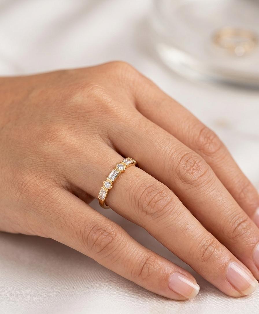 Women Golden Rectangle Oval Diamond Ring - Nimé By Shop Trendys