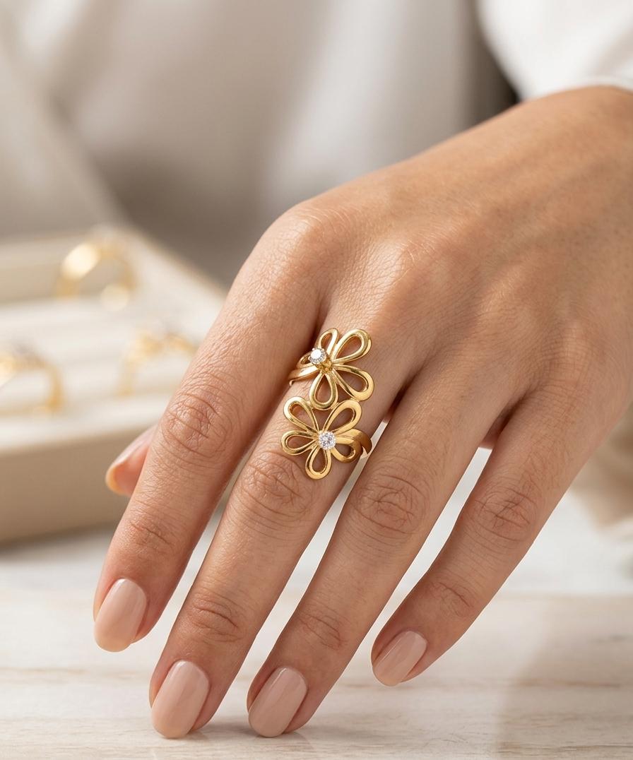 Women Flower Statement Ring (Adjustable) - Nimé By Shop Trendys