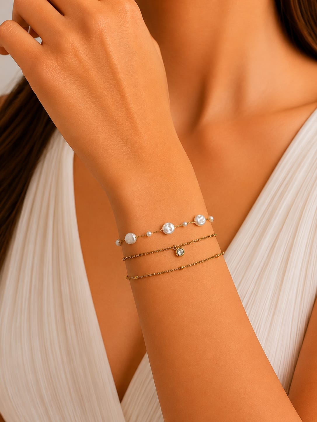 Women Pearl Layered Bracelet (Anti Tarnish)