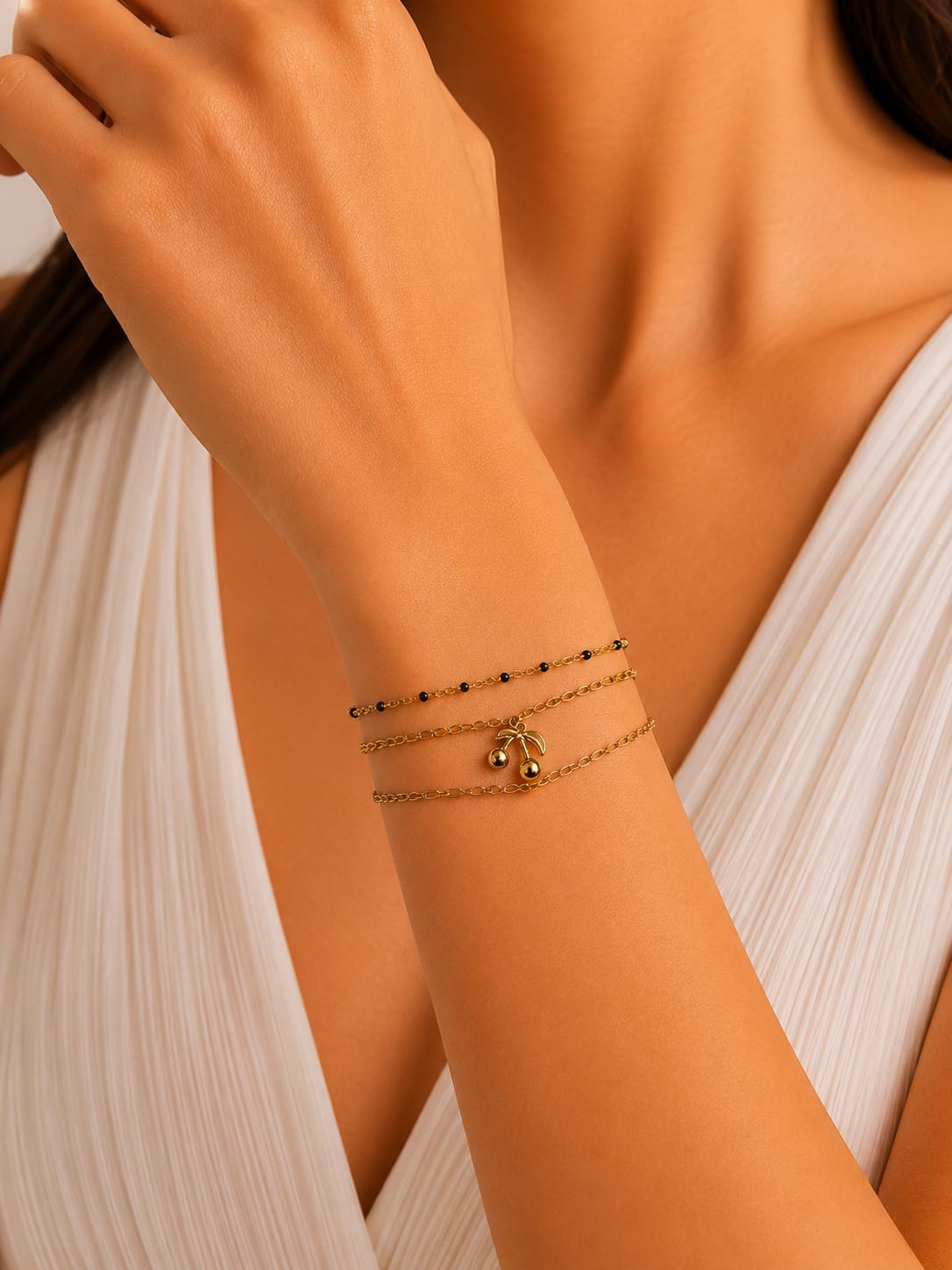 Women Cherry Layered Bracelet (Anti Tarnish)