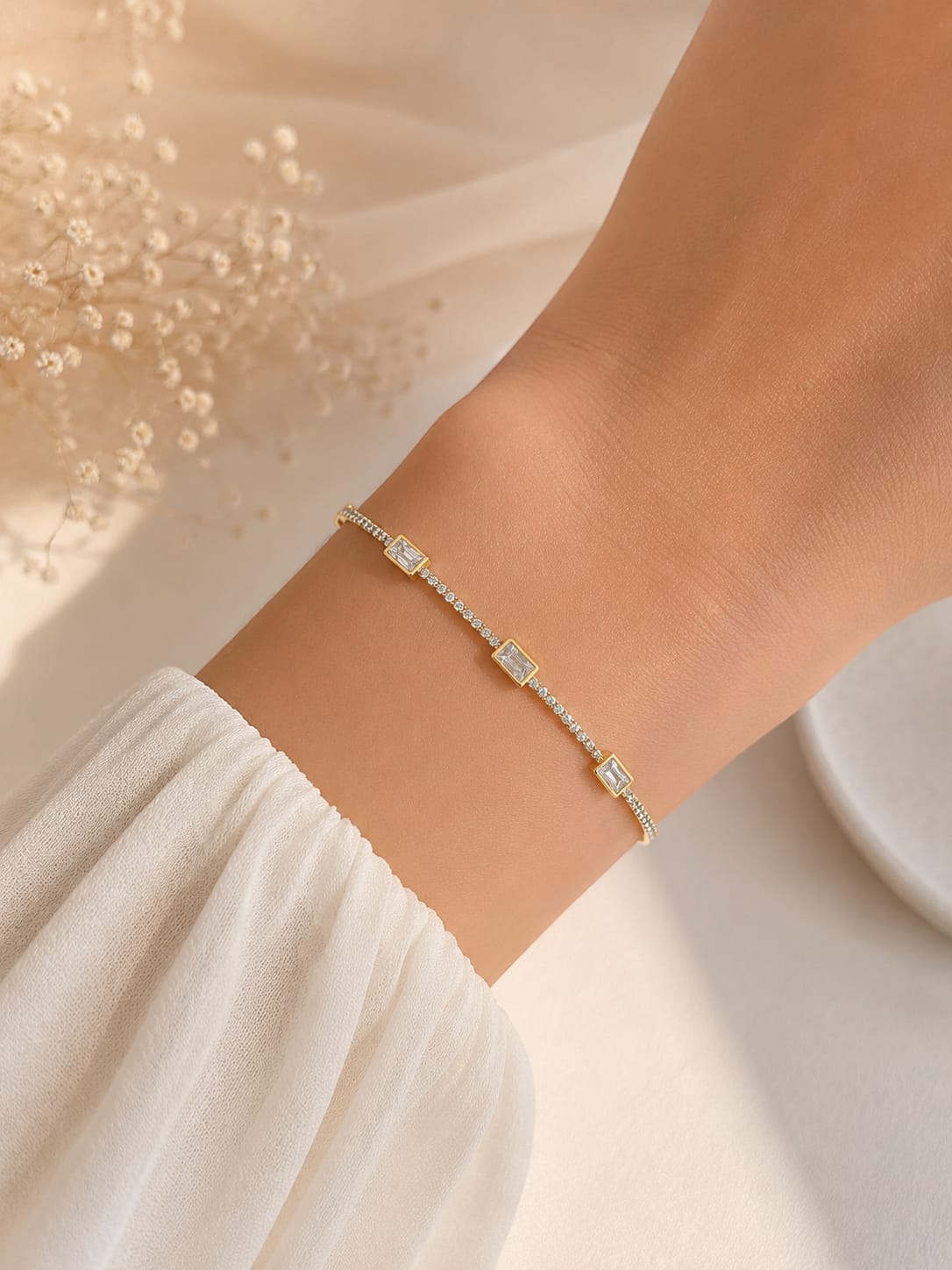 Women Rectangle Stone Tennis Bracelet (Anti Tarnish)