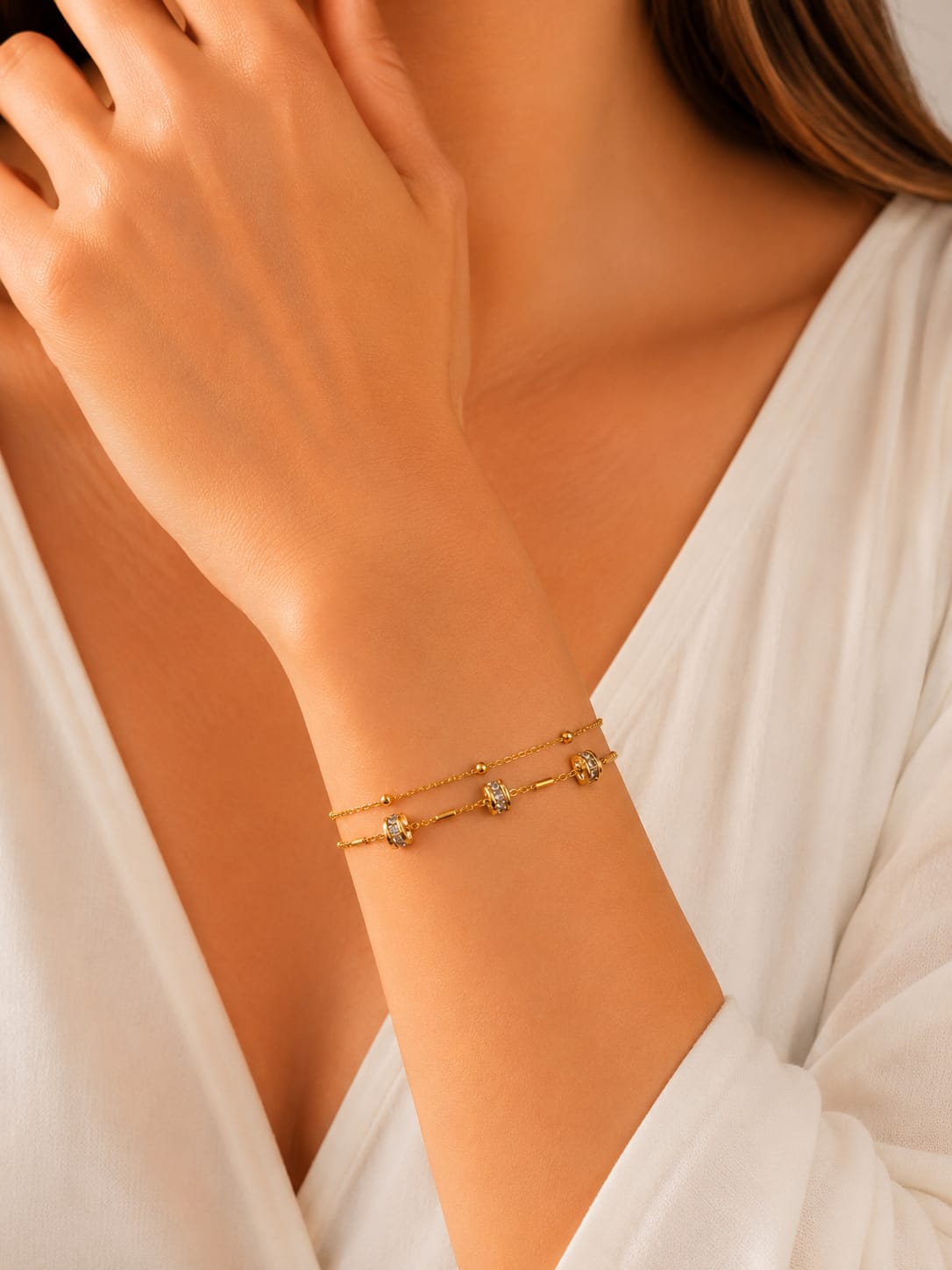 Women Diamond Ball Layered Bracelet (Anti Tarnish)