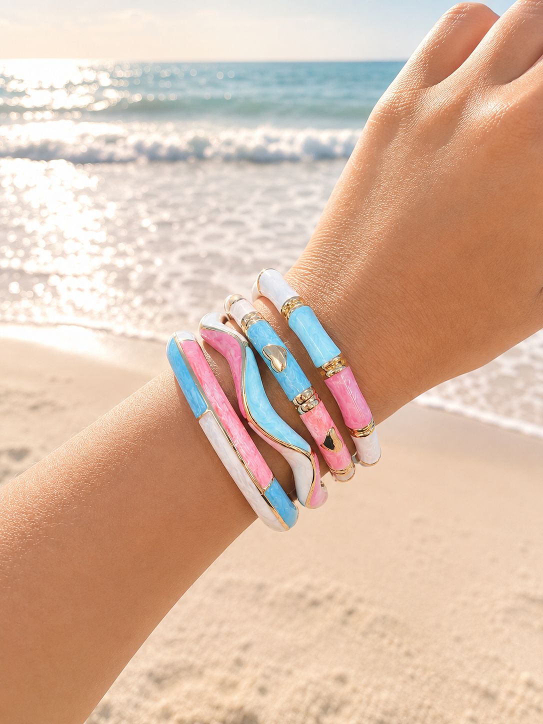 Women’s Heart Curve Enamel Kada Stack (Stack of 4)