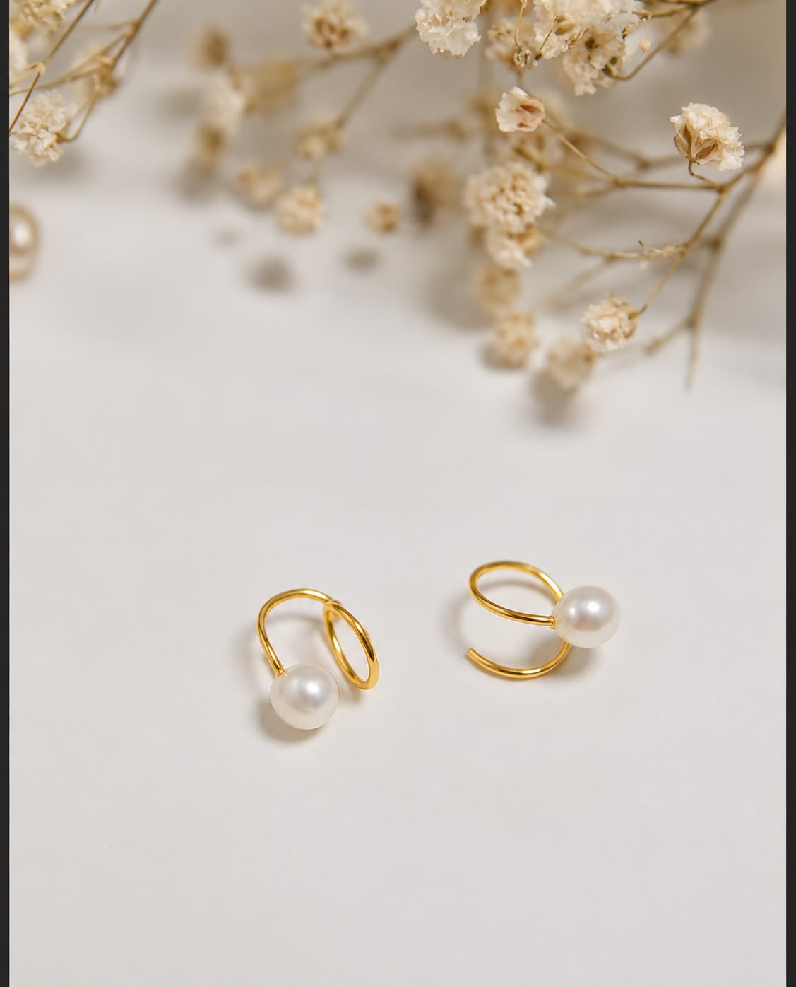 Golden White Pearl Spiral Earrings