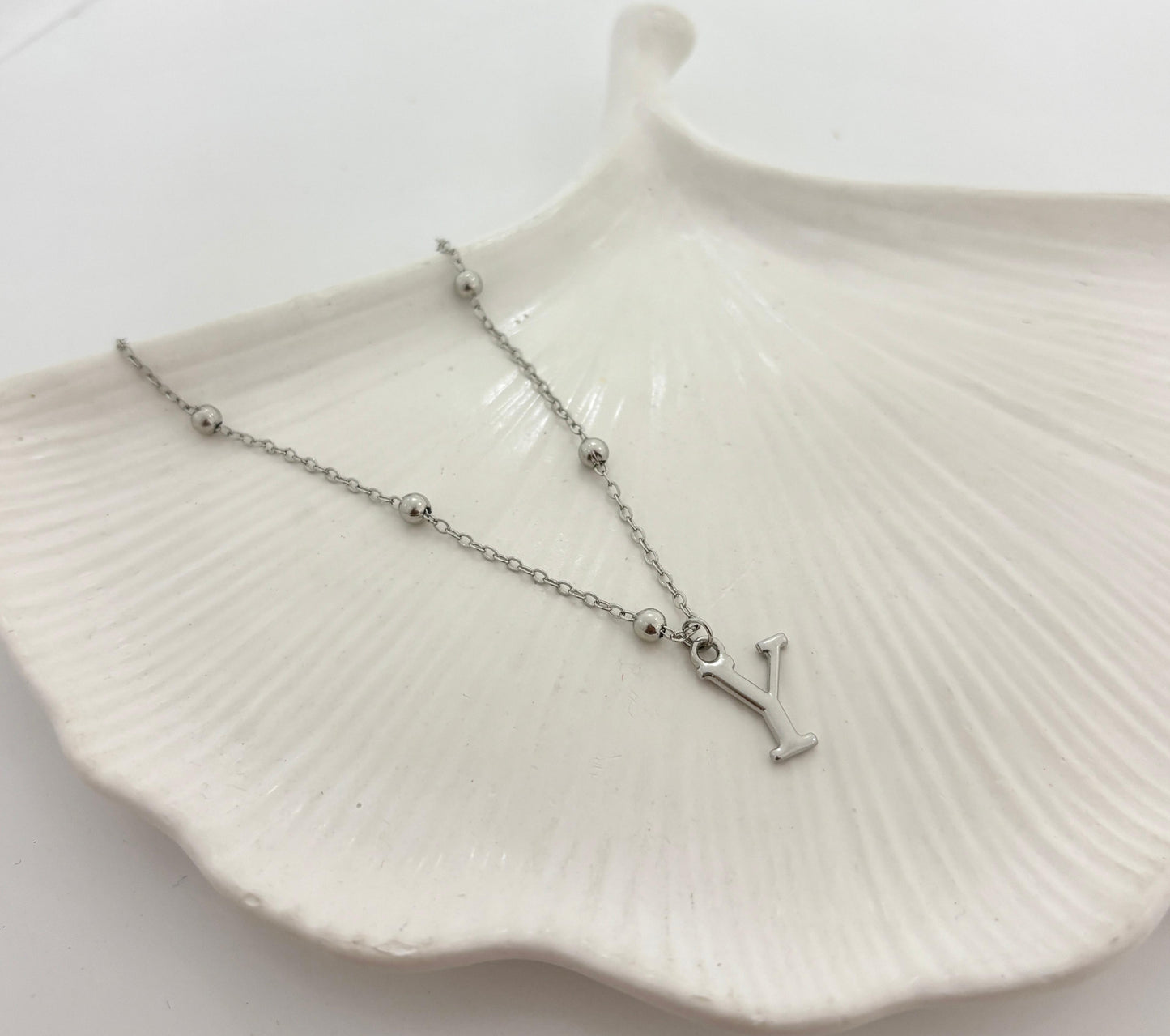 Silver Ball Chain Initial Women Necklace - Nimé By Shop Trendys