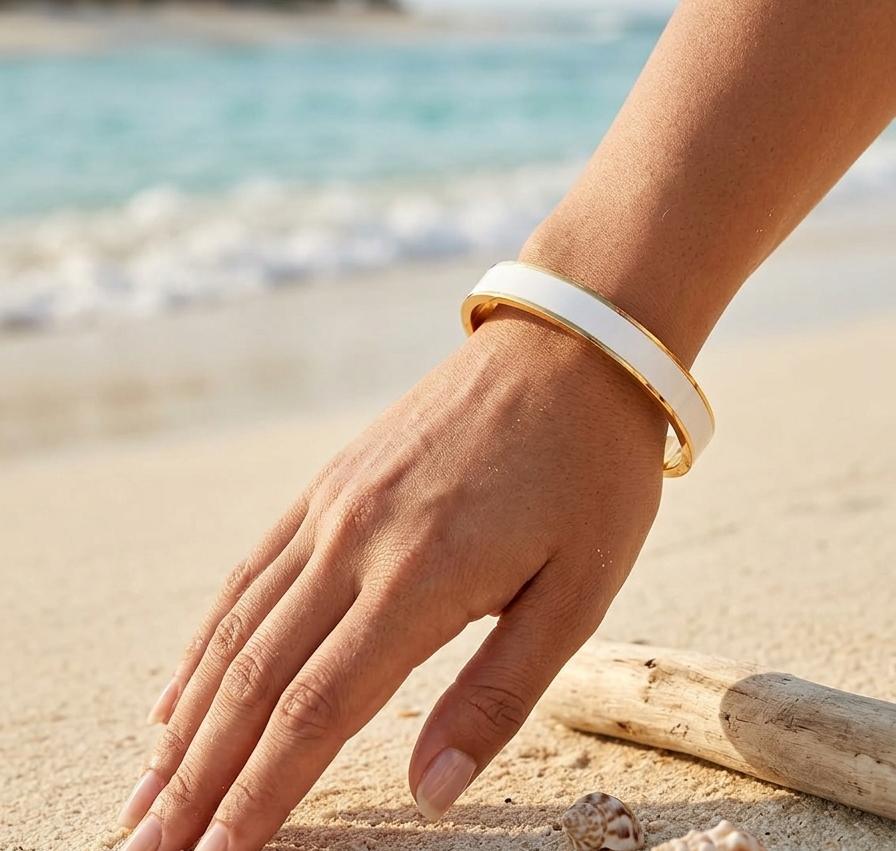 Ivory Enamel Gold Edge gold kada bracelet