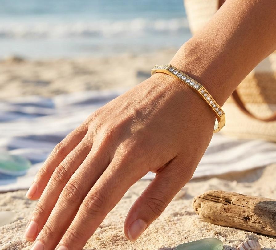 Crystal Bar Cuff gold kada bracelet
