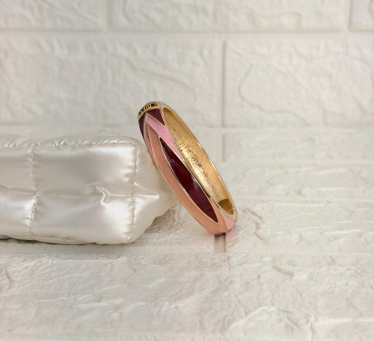 Aarvi Oval Enamel Kada - Pink Burgundy