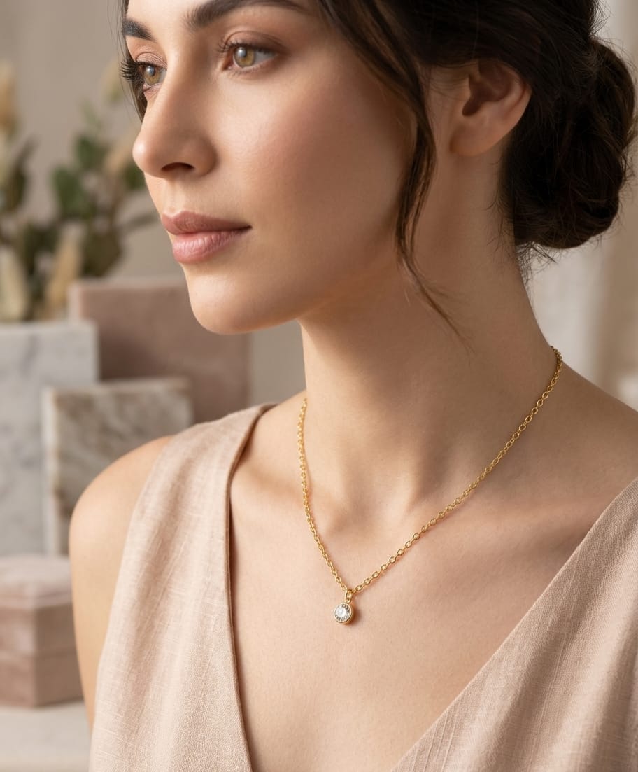 Anti Tarnish Women Solitaire Pendant Necklace