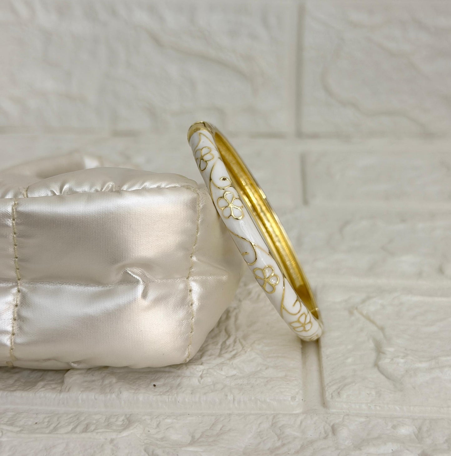 Blossom Vine Enamel Kada - Ivory White