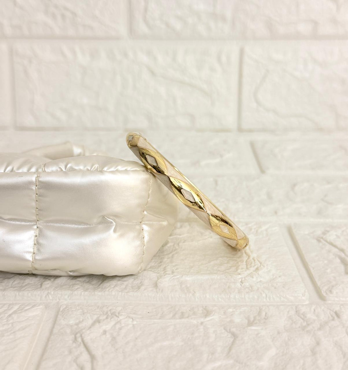 Diamond Weave Enamel Kada - Ivory Pearl
